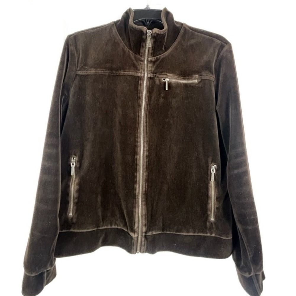 Vintage Lauren Ralph Lauren Womens Size Large Brown Velour Full Zip Track Jacket